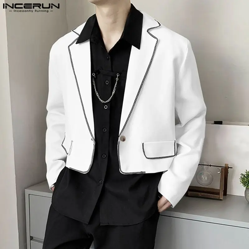 

INCERUN 2023 Men's Blazer Patchwork Long Sleeve Lapel One Button Streetwear Crop Coats Autumn Fashion Male Casual Suits S-5XL