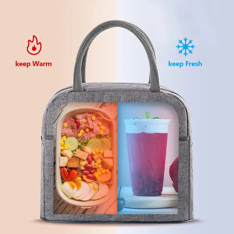 Insulated Lunch Bag Box for Women Men Thermos Cooler Hot Cold Food Tote Bag  Blue