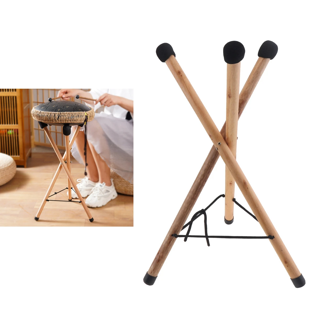 Tongue Hand Drum Stand Support Wood Floor Triangle Bracket Hang Handpan Universal Folding Portable For drums above 10 inches Drum Stand