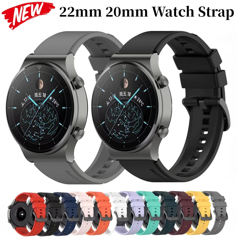 

22mm 20mm Silicone Strap For Huawei Watch 3 GT3/2 Pro Samsung Watch 5/4/3 Gear S3 Bracelet Wristband Amazfit GTR/Stratos Correa