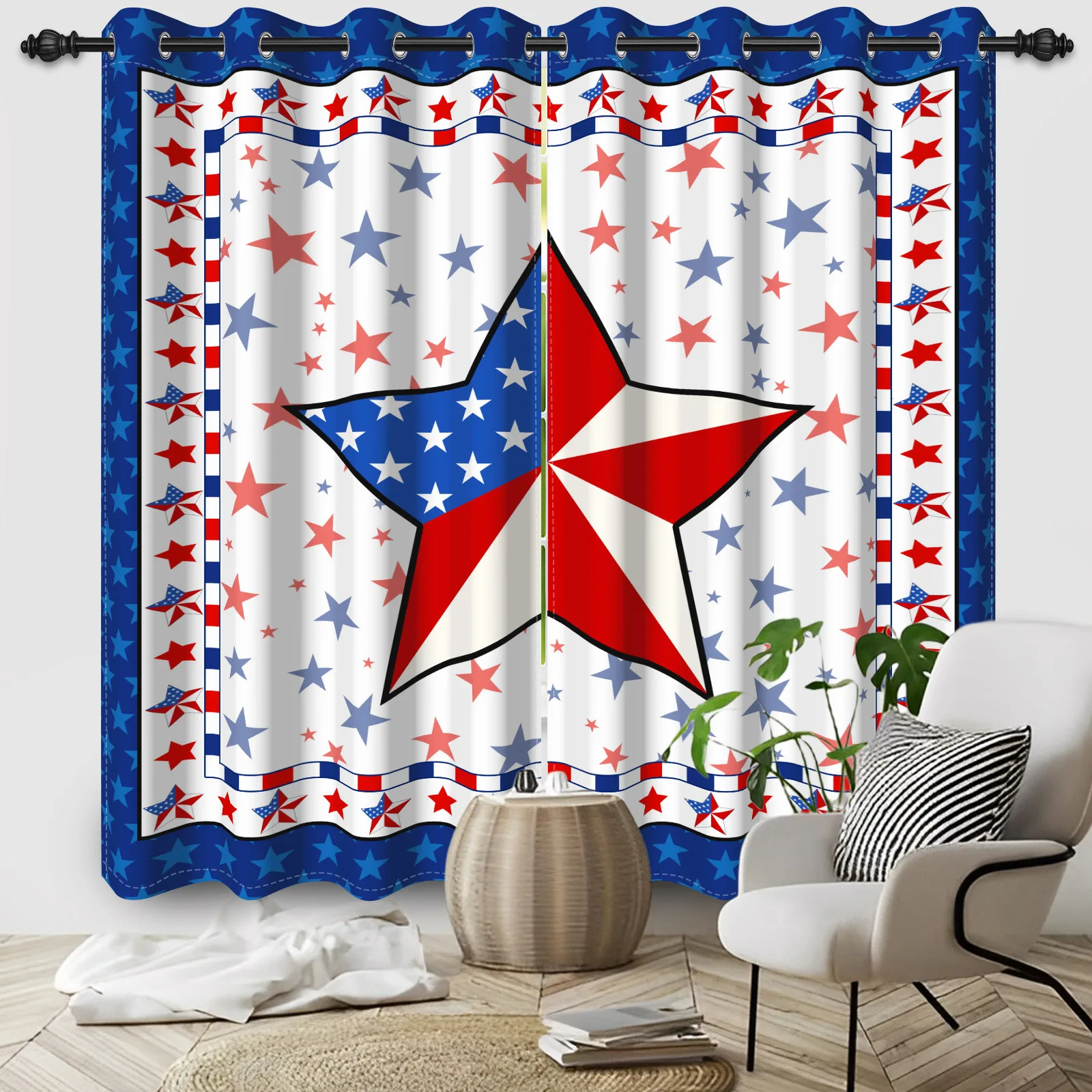 2pcs/set American July 4 Independence Day Window Curtain US Flag Party Labor Day Bedroom Living Room Blackout Polyester Curtains 2