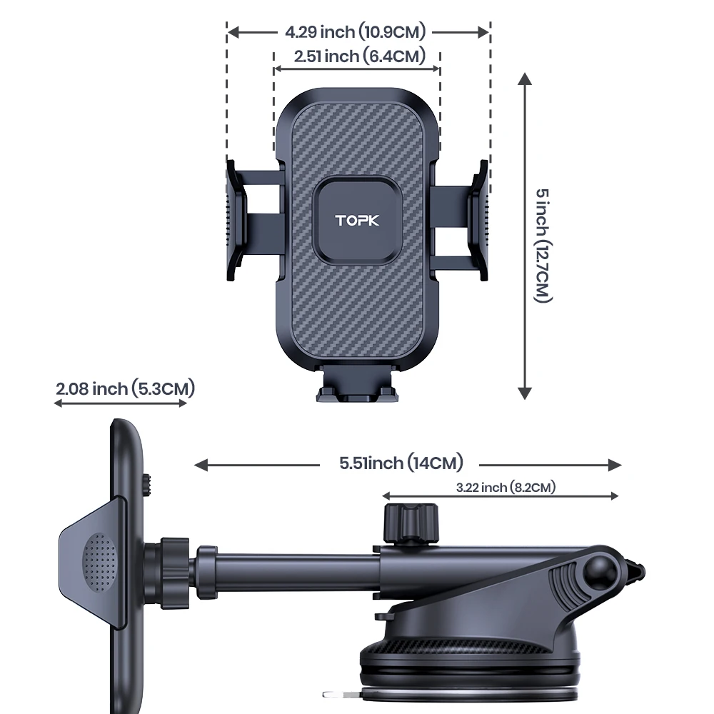 Car Phone Holder Mount, Super Stable Cell Phone Car Mount 360° Rotation One Butt
