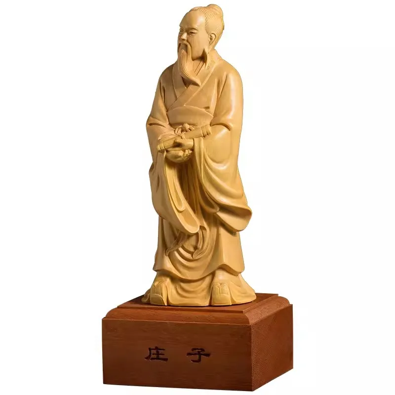 Chuang tzu Sculpture Zhuangzi Wood Carving Chinese Historical Figures Hand Carved Solid Wood Small Ornament Man Gift 19cm
