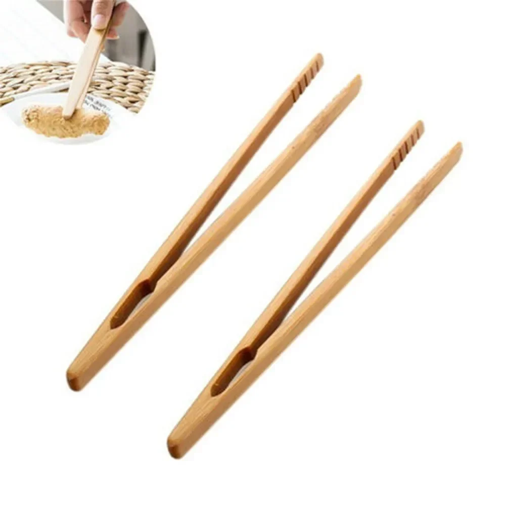 Bamboo Tea Accessories Wooden Food Tongs Bamboo Tongs 2Pcs Bamboo Wood Wooden Food Toast Salad Tongs Toaster Bacon Sugar Ice Tea Tong Tea Clips Teaware For Kitchen