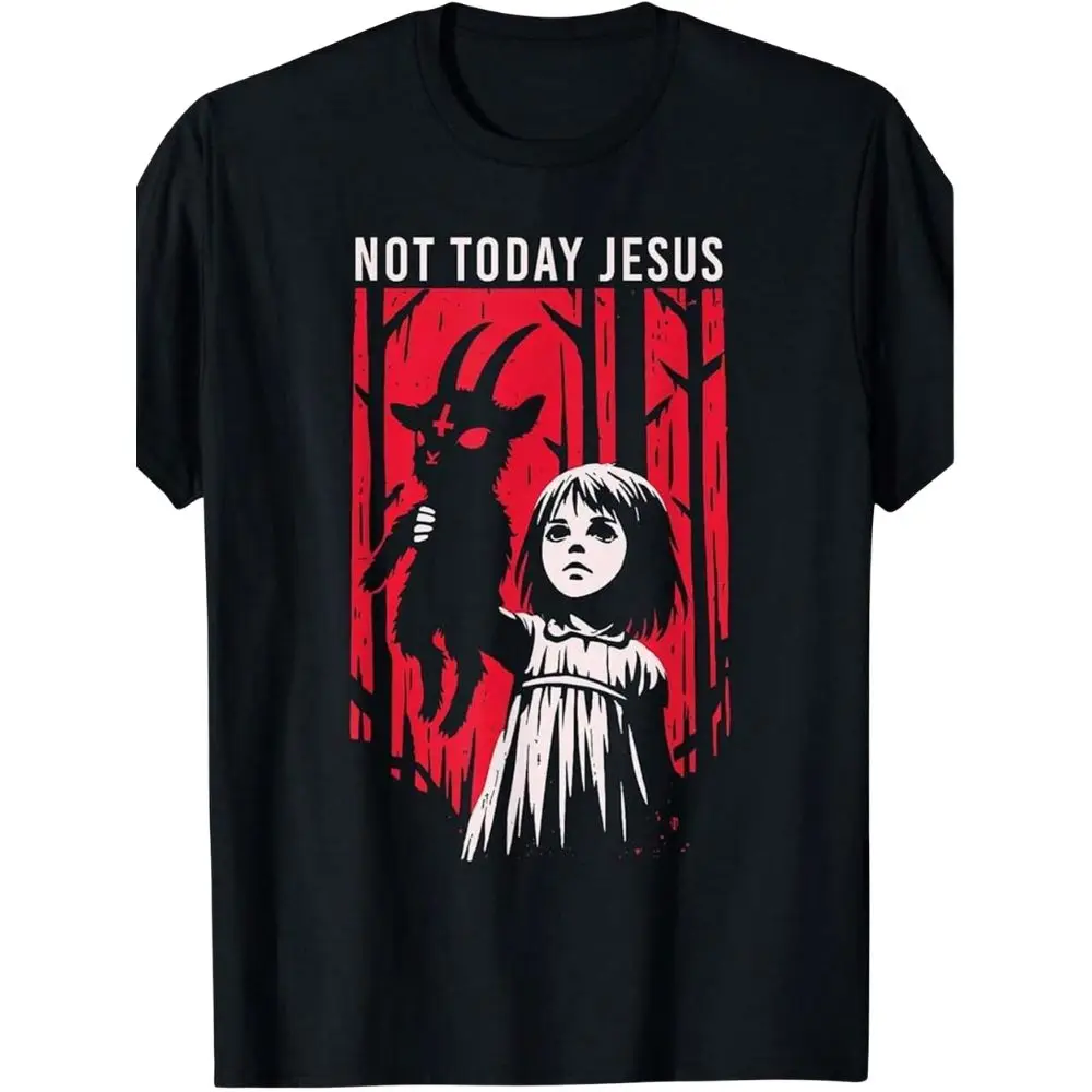 Men's Gothic Style 'Not Today Jesus' Graphic T-Shirt detail view