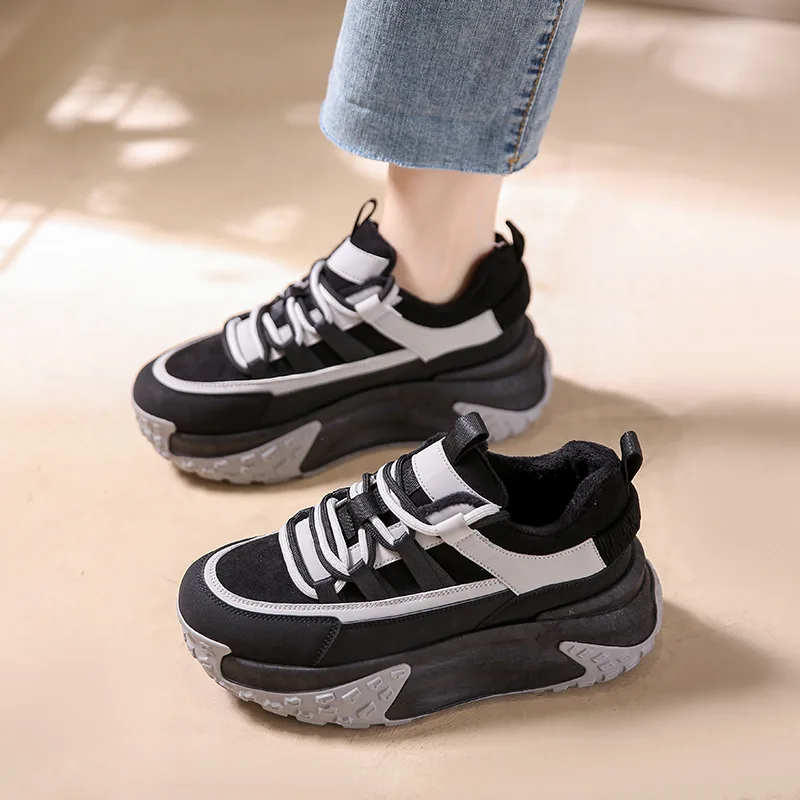 

New Chunky Sneakers Casual Vulcanized Shoes Woman Platform Flat Casual Shoes Female Lace Up Thick Bottom Shoes Women