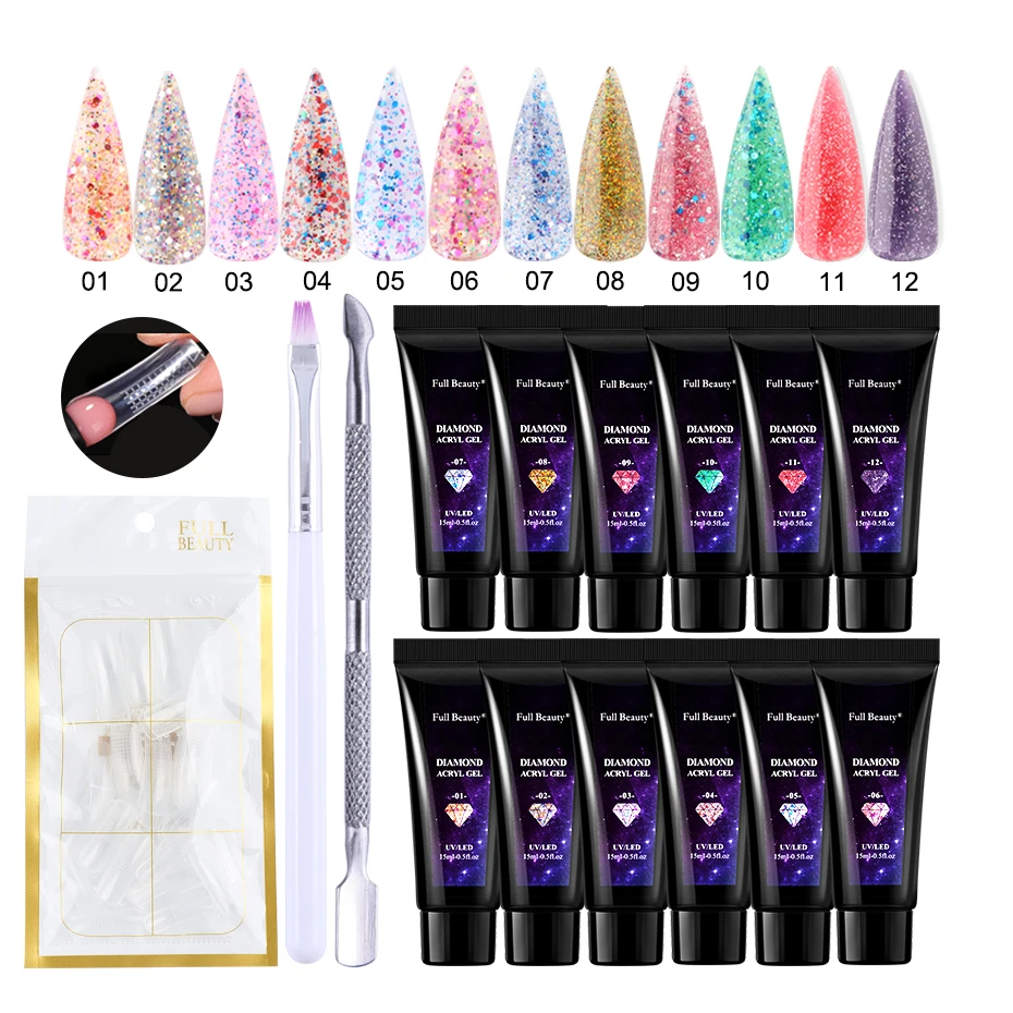 Poly Glitter Nail Gel Per Extension Set 15Ml Uv Acrilico Builder Nail Polish Construction Soak Kit Professionale Per Manicure Fai Da Te