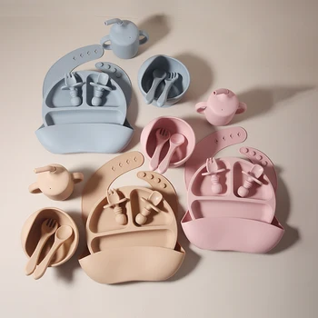 8pcs Silicone Baby Feeding Set – Suction Plate, Bowl & Kids Tableware Set