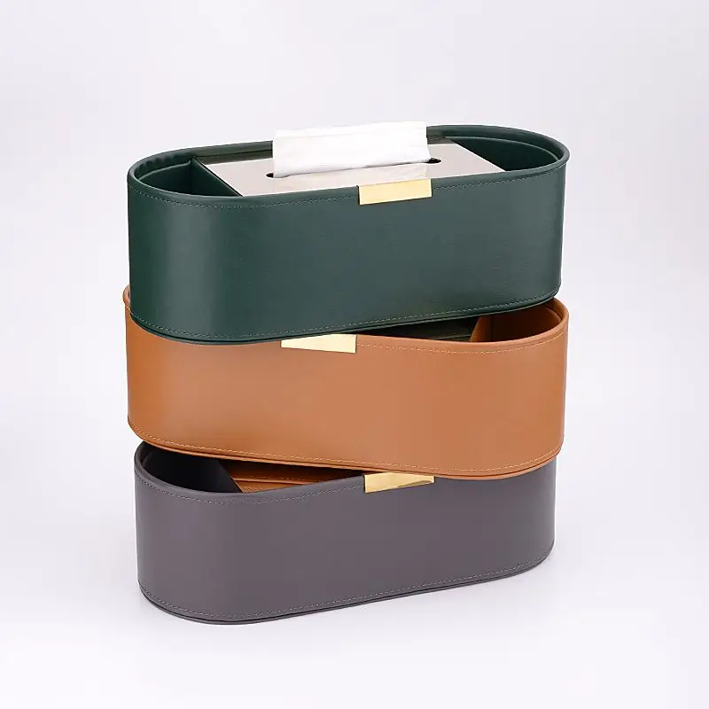 Luxury Multifunction PU Leather Tissue Box Remote Sundries Storage Holder Desktop Paper Drawer Art Home Decor Napkin Box 6