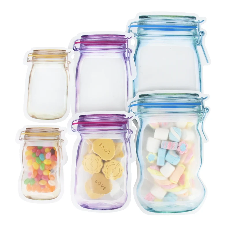 5/10pcs Reusable Mason Jar Bottles Bags Stand-Up Food Storage Snack Candy Bags Zipper Bag Portable Kitchen Organizer Sealed Bag food storage bags plastic food storage bags plastic zip lock bags