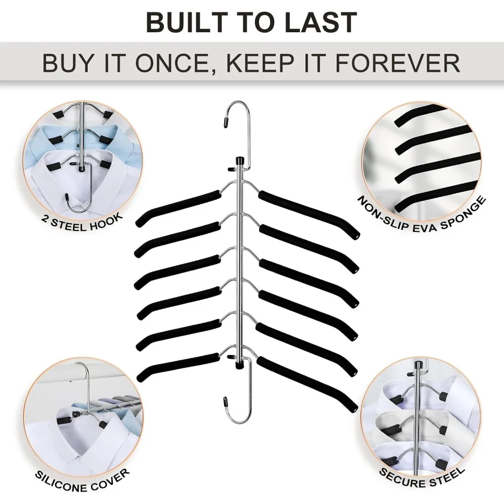 Clothes Hanger Space Saving, 6 Tier Shirt Coat Hangers Space Saving No Bump Shoulder Hangers with No Slip Foam Padded Hangers C