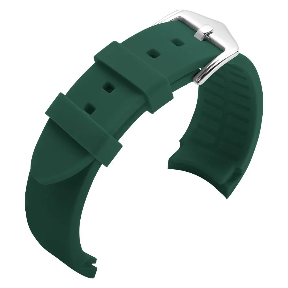 Curved End Rubber Watch Strap - Green Brown Silicone Sports Band