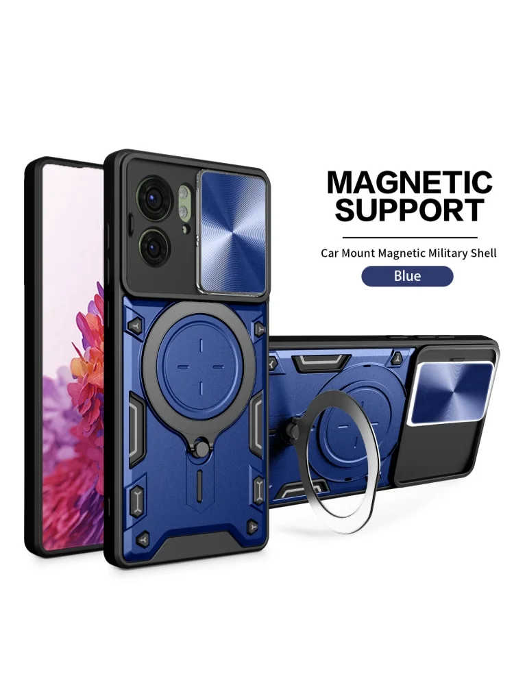 Durable Phone Case with Metal Swivel Stand and Slide Camera Protection