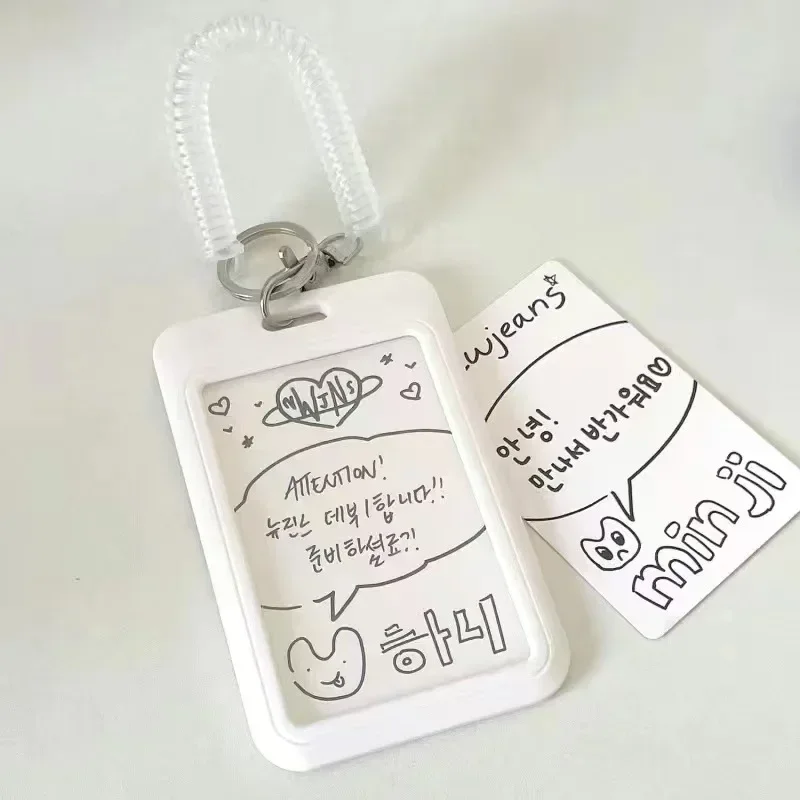 ABS Slide Kpop Photo Card Holder Anti-lost Keychain 3 Inch INS White Idol Protective Case Bag Bus Cards Sleeves Supplies 2