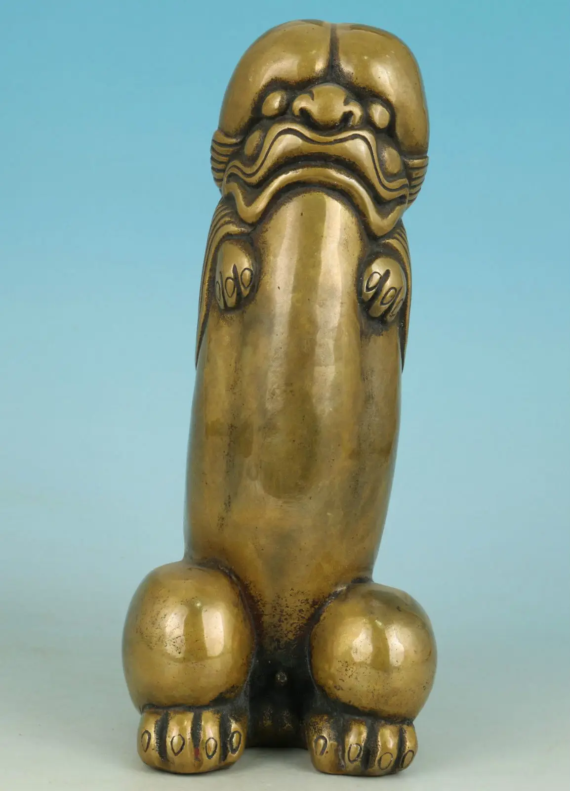Bronze Action Man Guard Foo Dog Lion Maschio Intagliato Penis God Collect Statue Figure