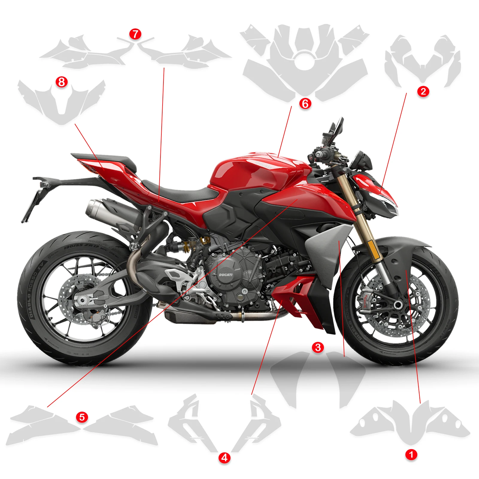 Ducati Streetfighter 890 V2 2025 페인트 보호 필름 광택 투명 PPF 황변 방지 스크래치 방지 방수 바디 가드