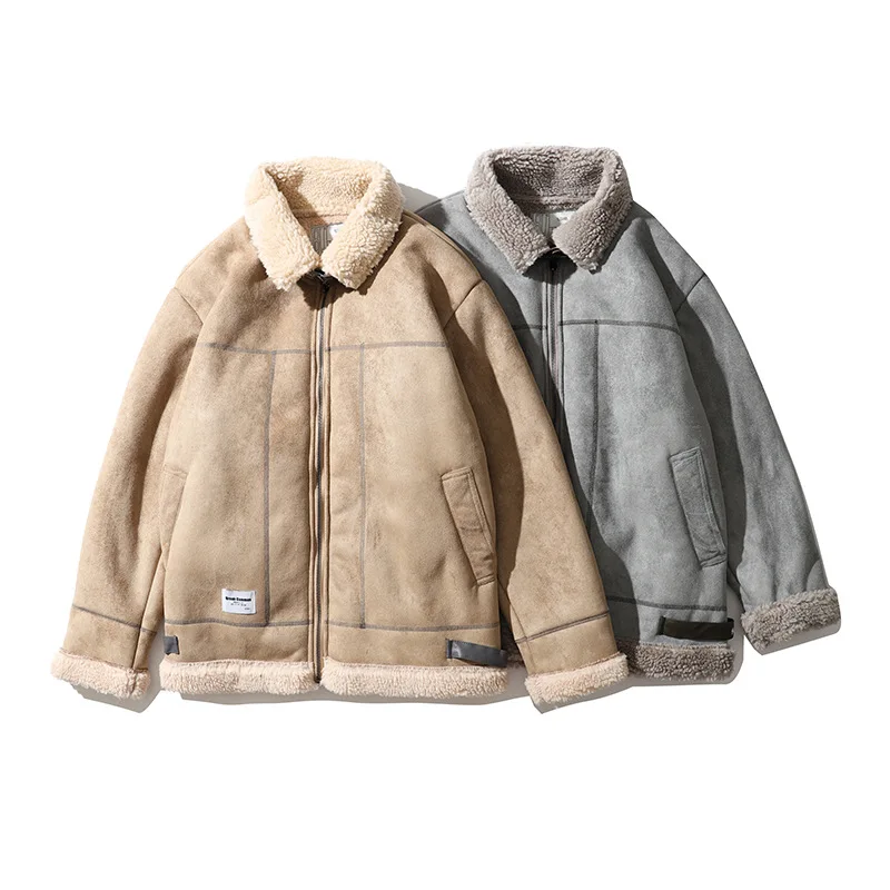 Lamb Cashmere Jacket Mens Leisure Time Cotton Coat Winter Plush Thickened Lapel Cotton Jacket