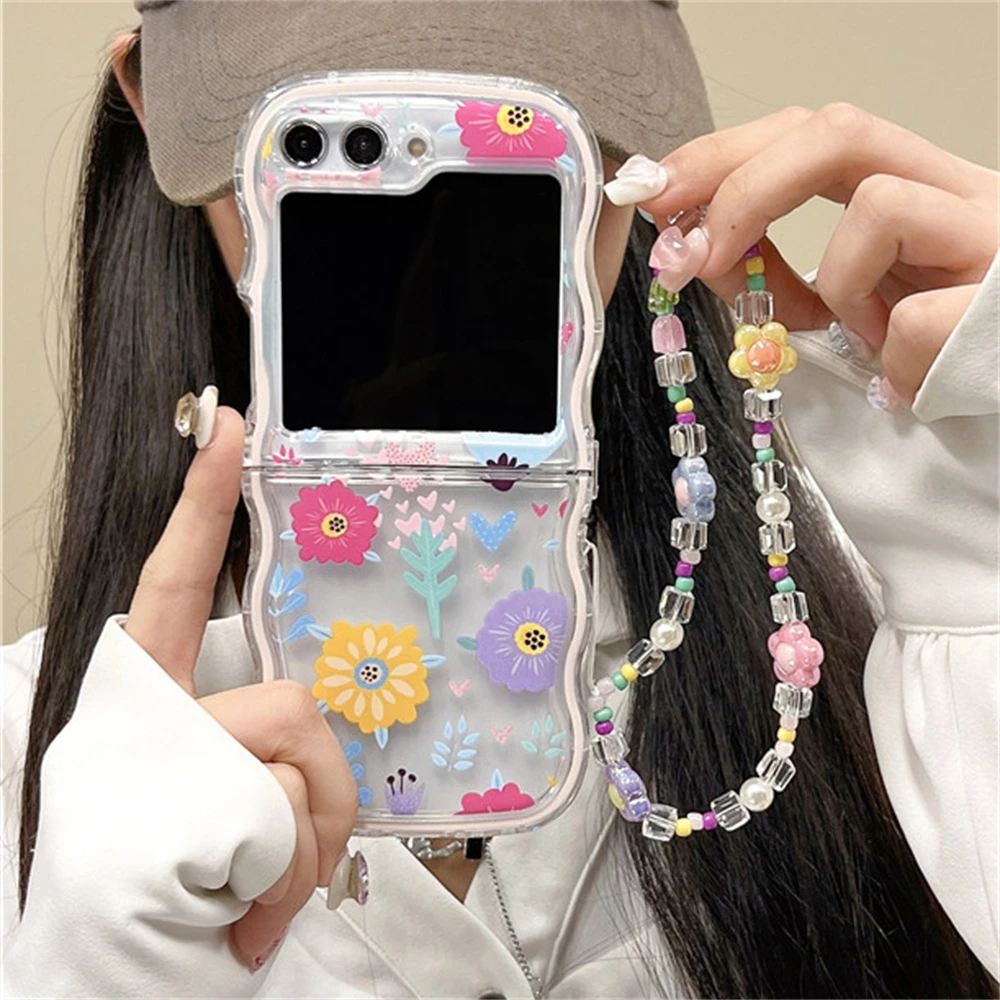 Korean Cute Colorful Flower Daisy Bracelet Clear Luxury Wavy Back Cover