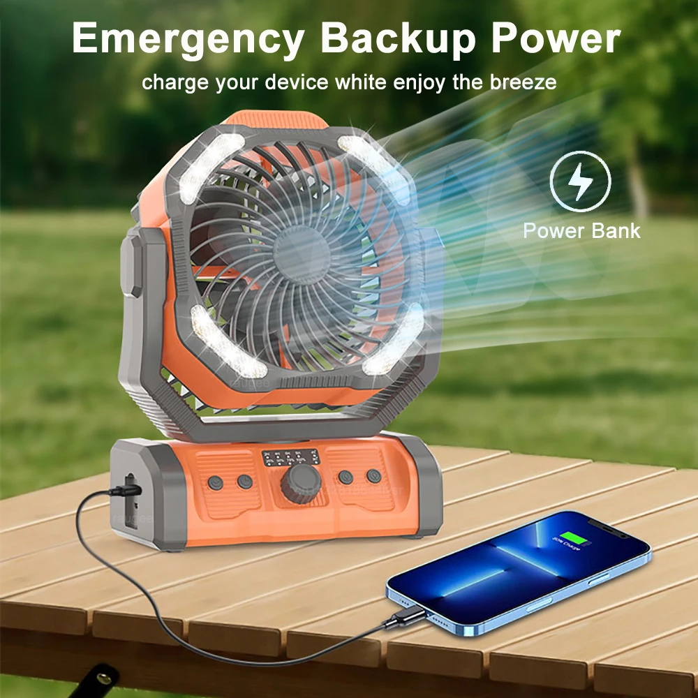 Camping Fan 20000mAh Rechargeable Battery Portable Outdoor Fan Wireless Ceiling Camping Fan with LED Light and Remote Control