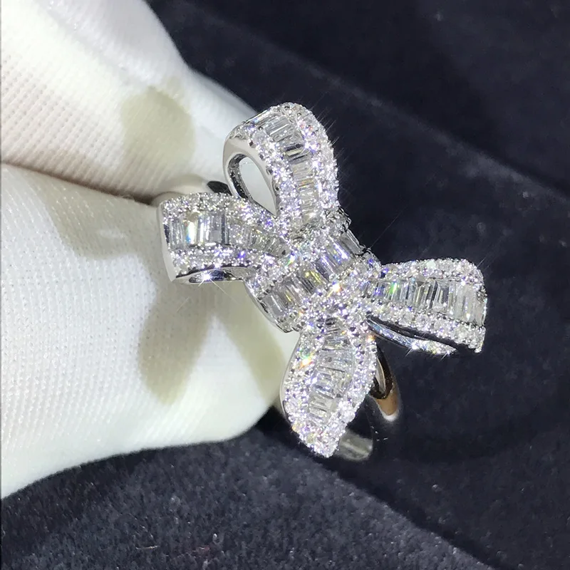 

Aetuyo Wish Fashion Women Ring Cubic Zirconia Engagement Proposal Wedding Bow Knot Ring Band Ring for Female Gift