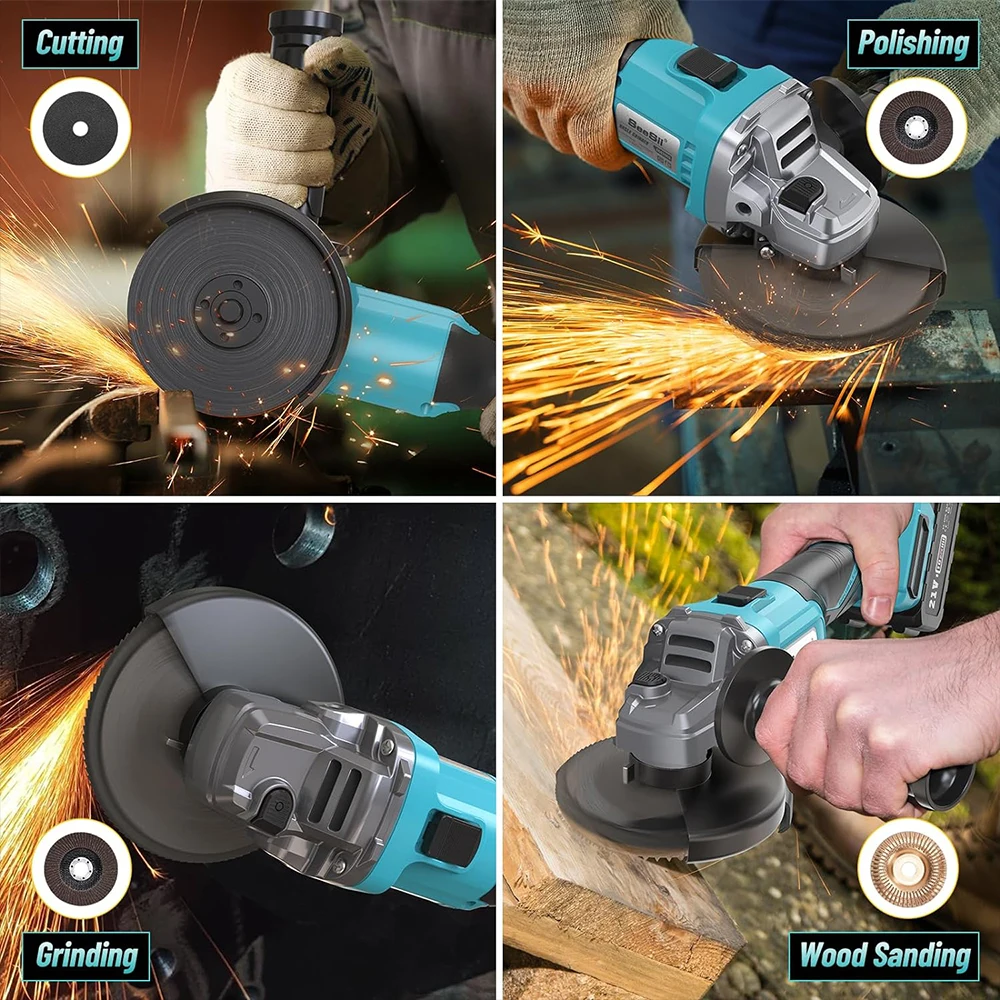 SEESII 21V Brushless Angle Grinder 125mm Cordless Cutting Polishing Machine Electric Li-ion Power Tools for Makita 18v Battery 5
