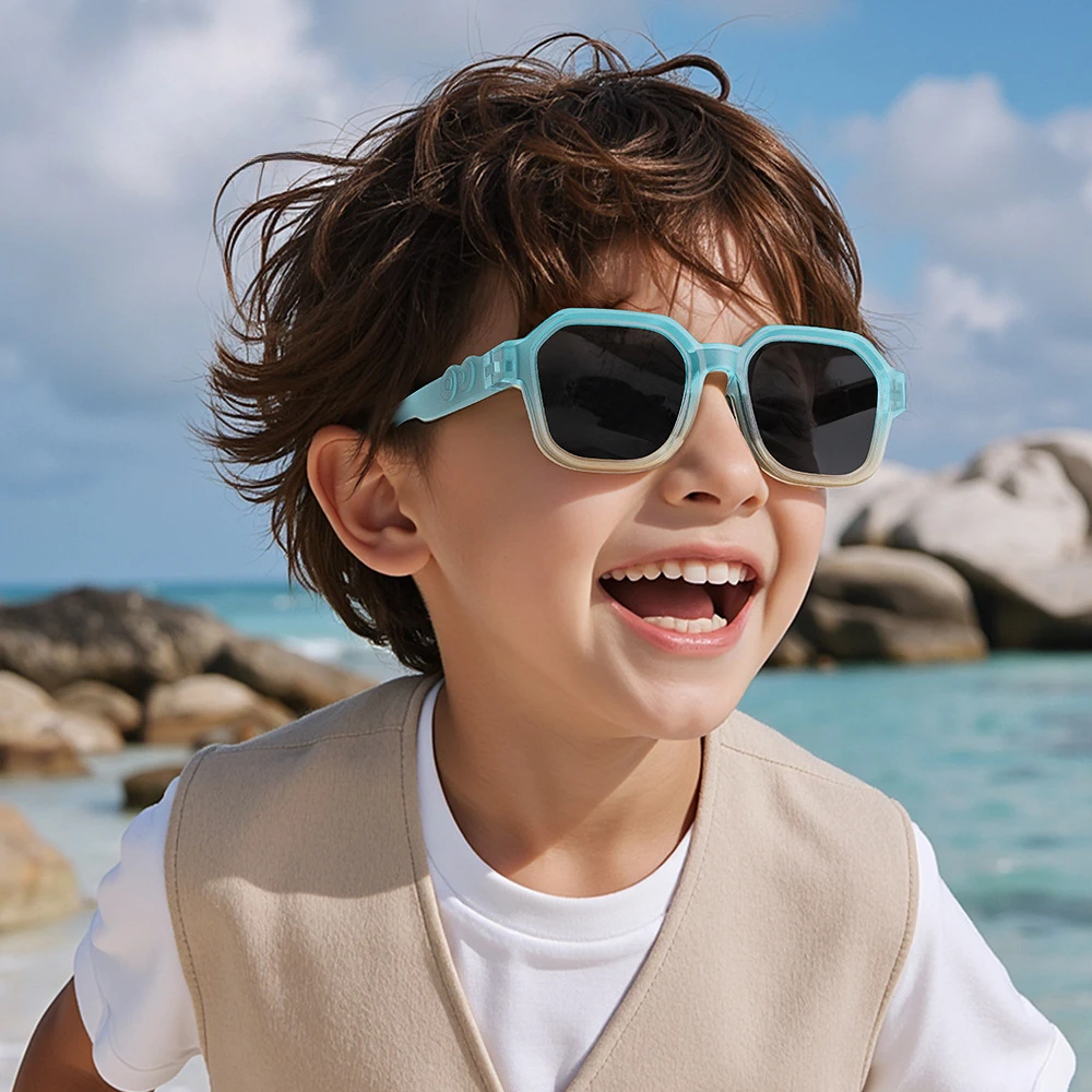 Fashion Boy Girls Square Sunglasses Jelly Color Summer Polarized Sun Shades TR Flexible Frame for Kids Children UV400 3-12 Years
