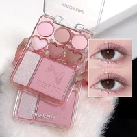Heart-shaped 8-color eyeshadow tray with blush highlight - matte, glitter, high-gloss effect - pink, berry, brown, tone 1