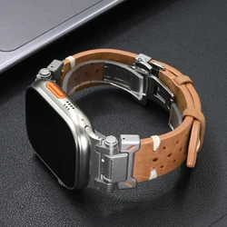 Premium Leather Strap for Apple Watch - Elegant Men's Watchband Bracelet (Titanium brown)
