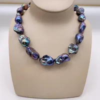 Grand collier de perles baroques irrégulières, boule de flamme, noir, paon, bleu, perles naturelles, bijoux élégants 1