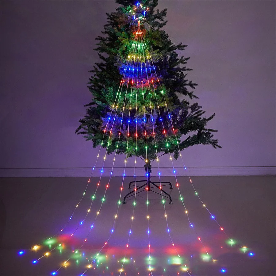 DONGPAI Christmas Decoration Star String Lights, LED Waterfall Christmas  Tree Fairy Lights with Star Topper for Indoor Outdoor Yard Garden Patio  Party