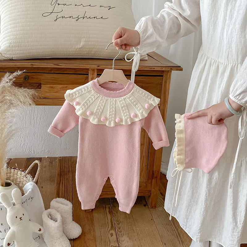Autumn Baby Knit Romper Jumpsuit Set for Girls