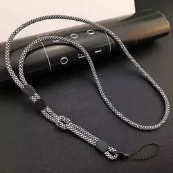 Adjustable Hand - Woven Chain Phone Lanyard with Anti - Lost Pendant (White)