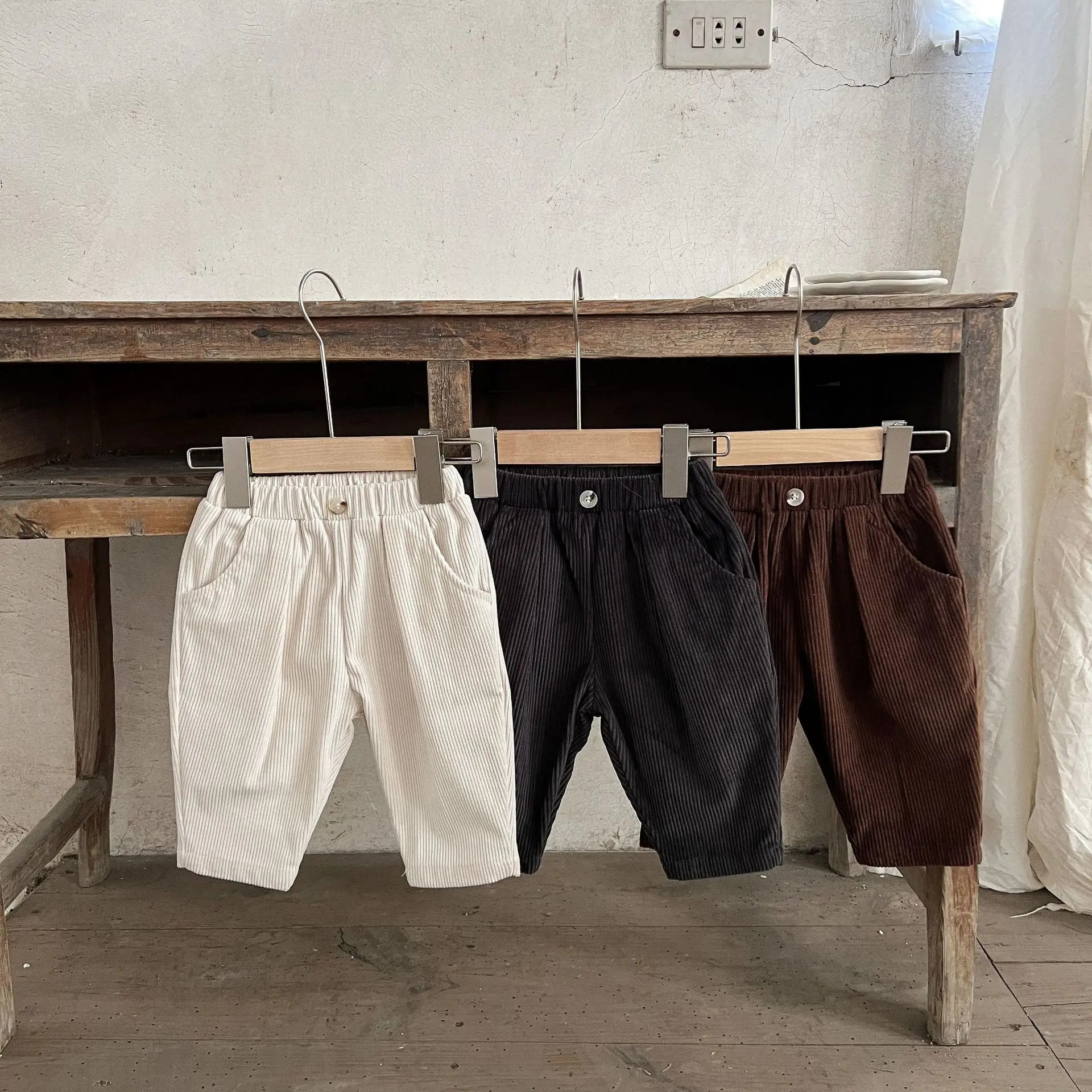 Autumn Corduroy Baby Pants Korea Solid Color Baby Pants For Boys Girlst Rstyle Shoulder Strap For 0-24Months