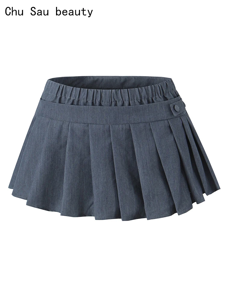 

Chu Sau beauty 2024 Women New Fashion Hot Sweet Pleated Low Waist Mini Skirt Sexy Slim Super Short Skirt Chic Split Skorts
