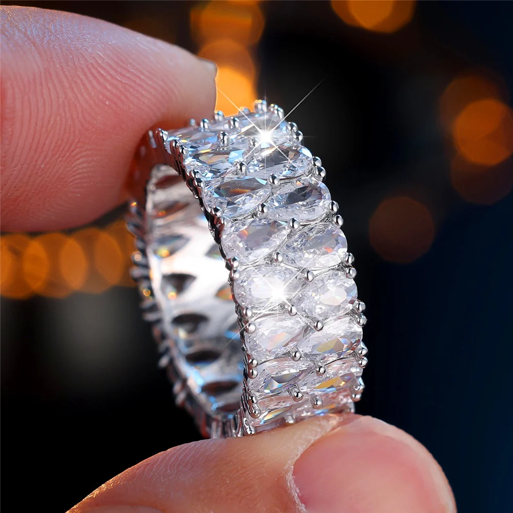 Luxury Female Crystal White Zircon Stone Water Drop Engagement Ring Vintage Silver Color Wedding Jewelry For Women