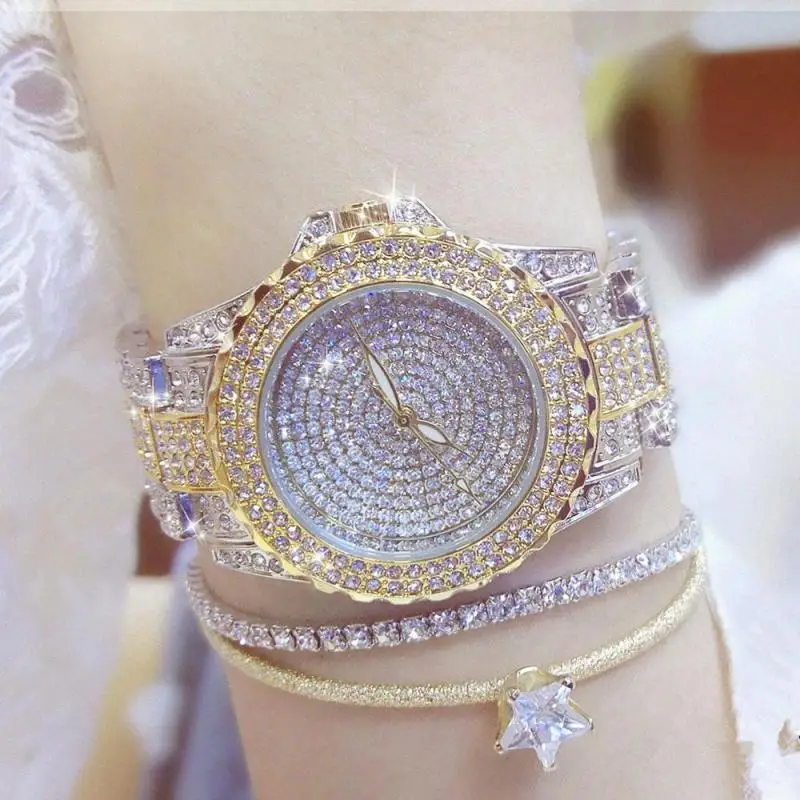 CdyBox Orologio Uomo Hip Hop Iced-Out Con Strass Cristallo - Quadrante Romano, Cinturino In Acciaio Inox, Colore Oro Rosso