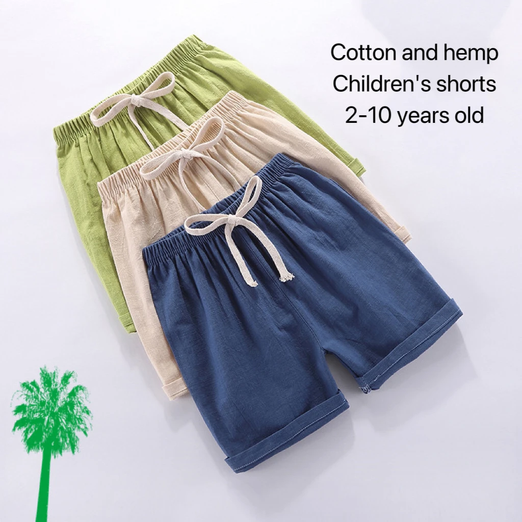 Kids Shorts 1pcs Cotton Linen Summer Kids Shorts Girl Solid Color Short Baby Casual Pant Children Short Pant Boy Sport Clothing Outwear