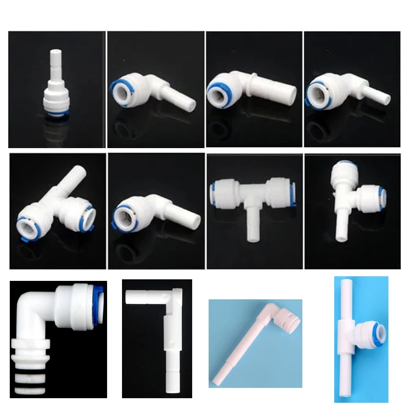 Reverse Osmosis 1/4" 3/8" Hose Connector Quick Coupling 1/4 3/8 Stem L Straight Tee RO Water Aquarium Plastic Joint Pipe Fitting