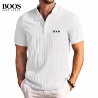 Nouveau polo rayé de haute qualité pour hommes, col Henry, mode d'été, décontracté, confortable, T-shirt polyvalent 5