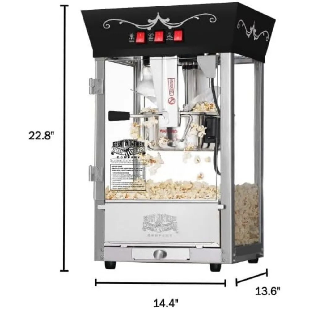 8-ounce popcorn maker with stainless steel kettle, refuse core tray, warm light, and large northern popcorn accessories (black) 3