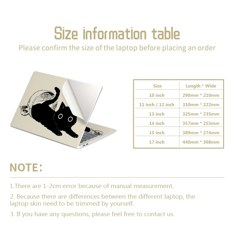 Laptop Skins Adesivos com Capa de Gato Pele de Vinil Decalque Desenhos Animados Decalque Ajuste para Macbook Lenovo hp Asus Dell Acer 13.3 15.6 17 - Imagem 2