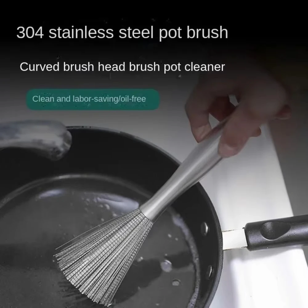 Description Picture 3 of item1-2Pc Stainless Steel Pot Brush Long Handle Multi-Functional Cleaning Brush Hanging Washing For Kitchen Sink Pans Scrubber Tools