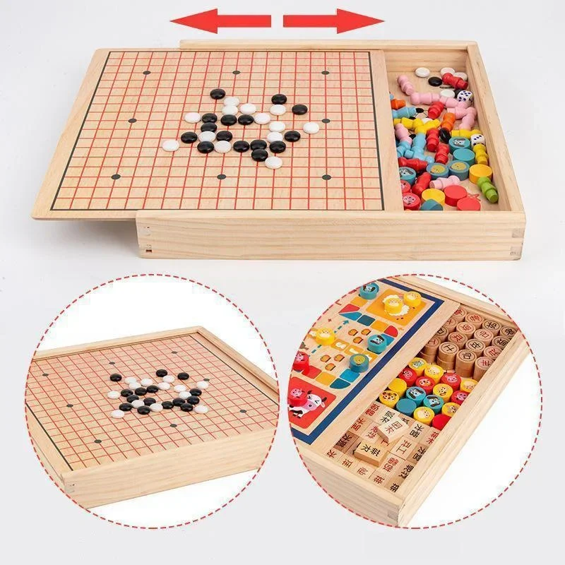 Eight In One Children's Multifunctional Board  Chess Wooden Flying Chess Checkers Gobang Chinese Chess Adult Parentchild Game 6