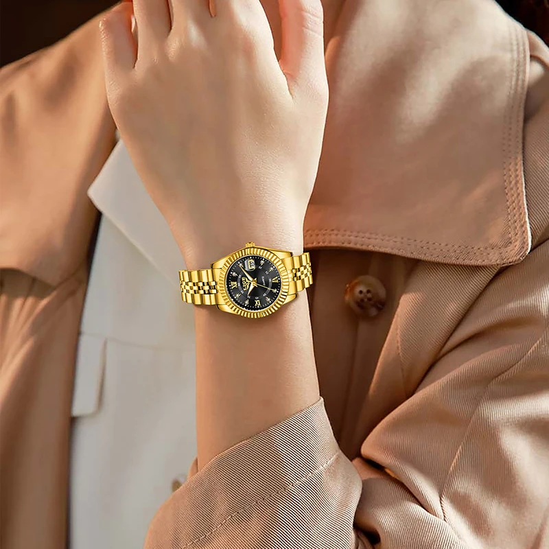 LIGE Fashion Golden Watch for Women Stainless Steel Waterproof Women's Watches Elegant Original Luxury Ladies Quartz Wristwatch