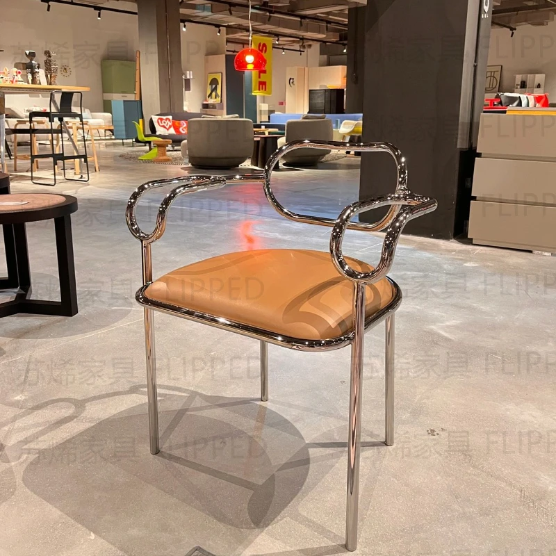 

Customized Italian minimalist dining chairs, home stainless steel luxury leather chair backrest, artistic stool design 01CH