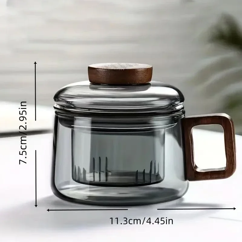 Heat Resistant Glass Tea Infuser Cup - 200ml Teacup with Wood Handle and Filter for Kung Fu Tea Set