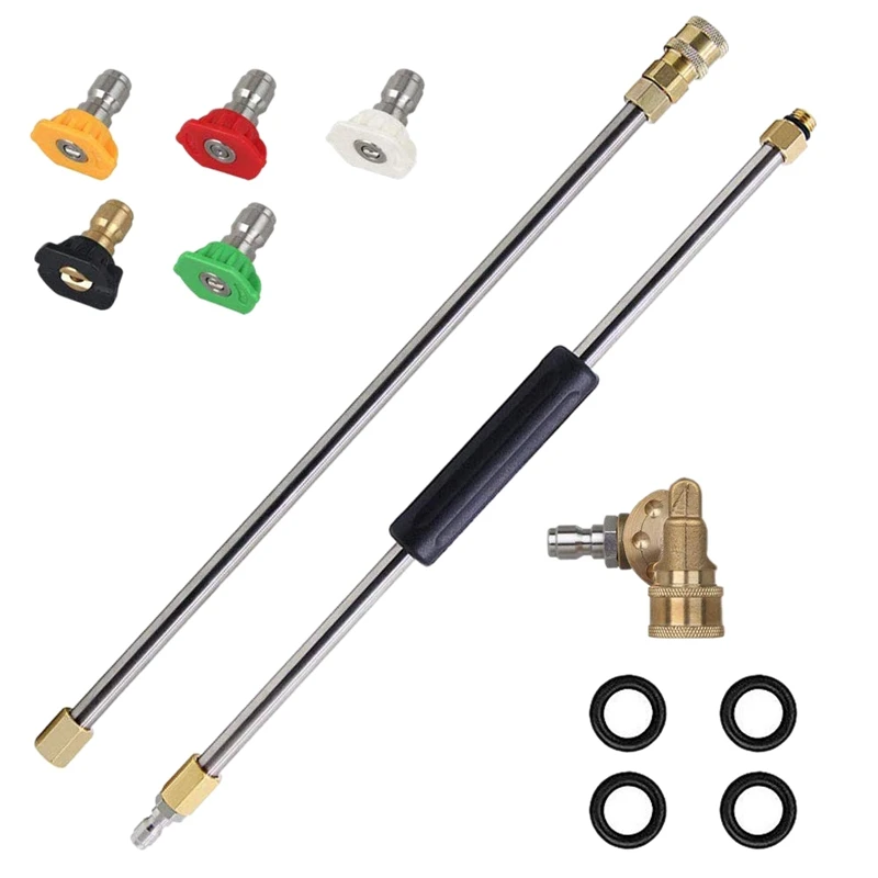 

Pressure Washer Extension Spray Wand With 5 Spray Nozzle Tips 1 Pivoting Coupler, 4000 PSI Power Washer Cleaner Accessories Set