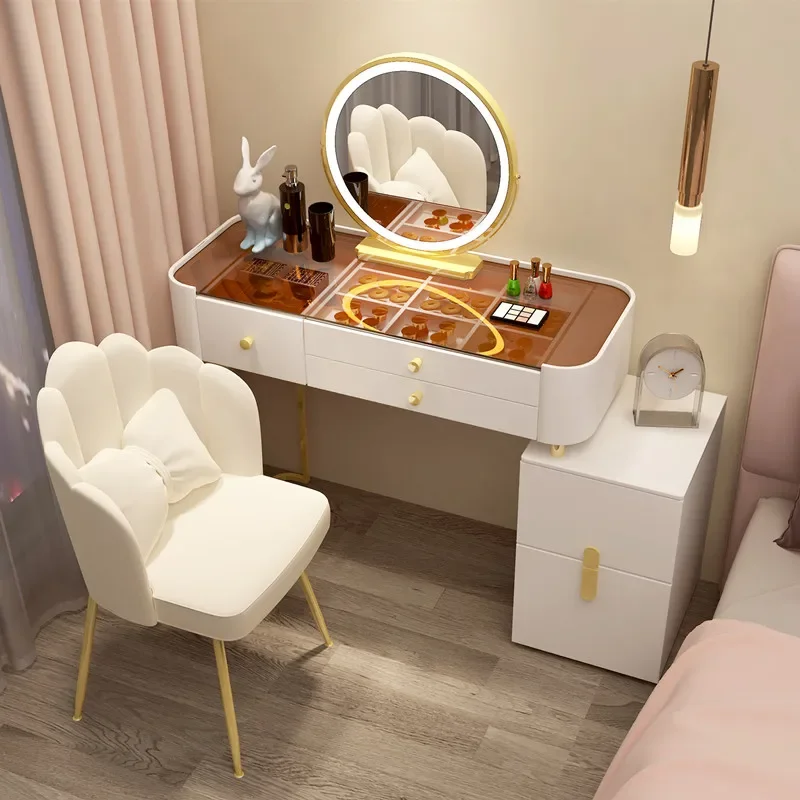 Luxury White Dressing Table Makeup Mirror Led Stool Corner Vanity Nordic Table Toaletka