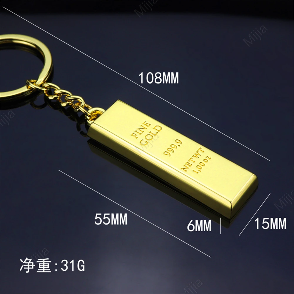 Metal Faux Ingot Bullion Keychain for Women Car Key Chain Bag Charms Gold Plated Artificial Gold Key Rings Gift - Image 3
