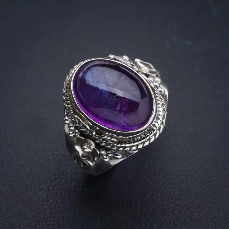 

StarGems Natural Amethyst FlowerHandmade 925 Sterling Silver Ring 8 E9246
